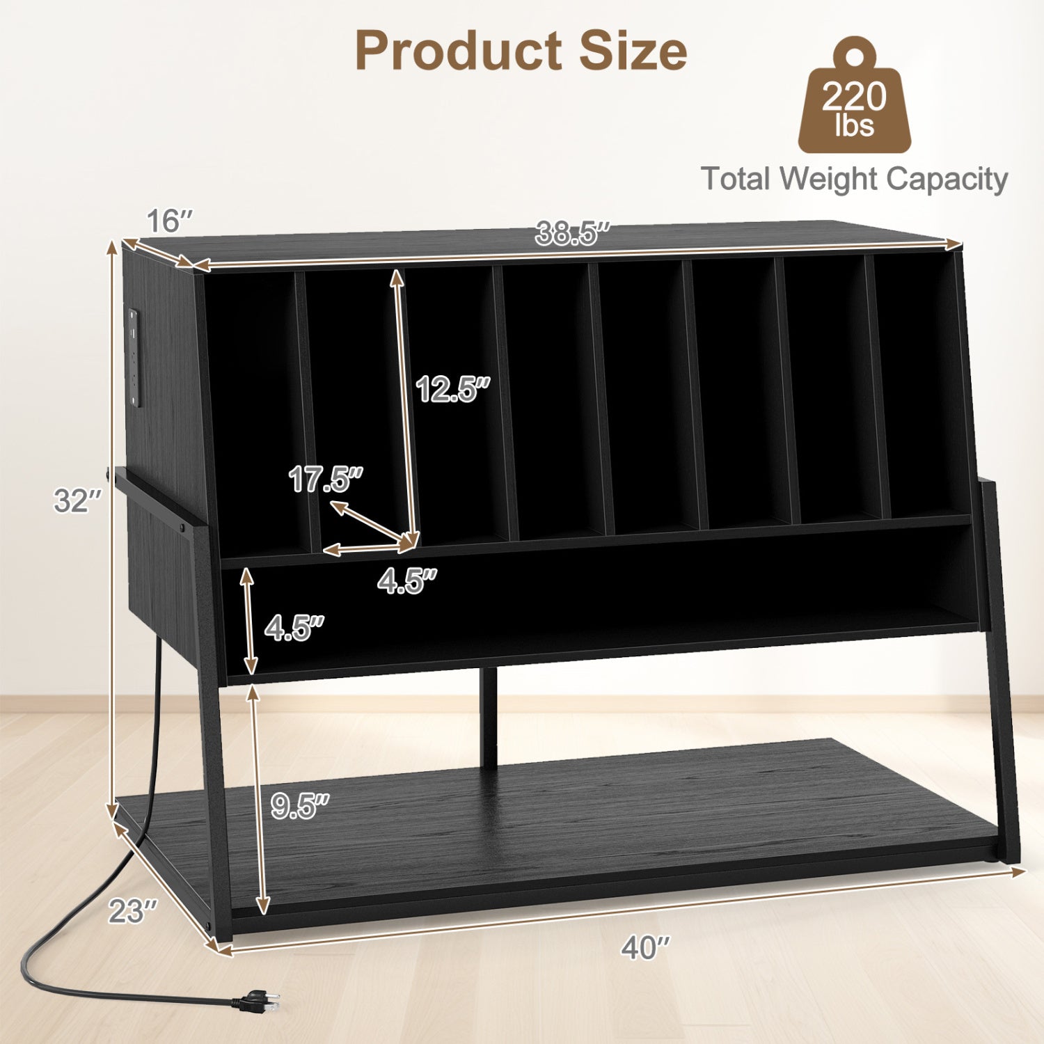 Turntable Stand With Vinyl Shelves, Charging Station, Black End & Side Tables at Gallery Canada