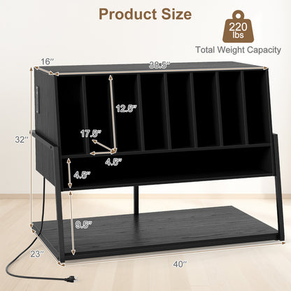 Turntable Stand With Vinyl Shelves, Charging Station, Black End & Side Tables at Gallery Canada