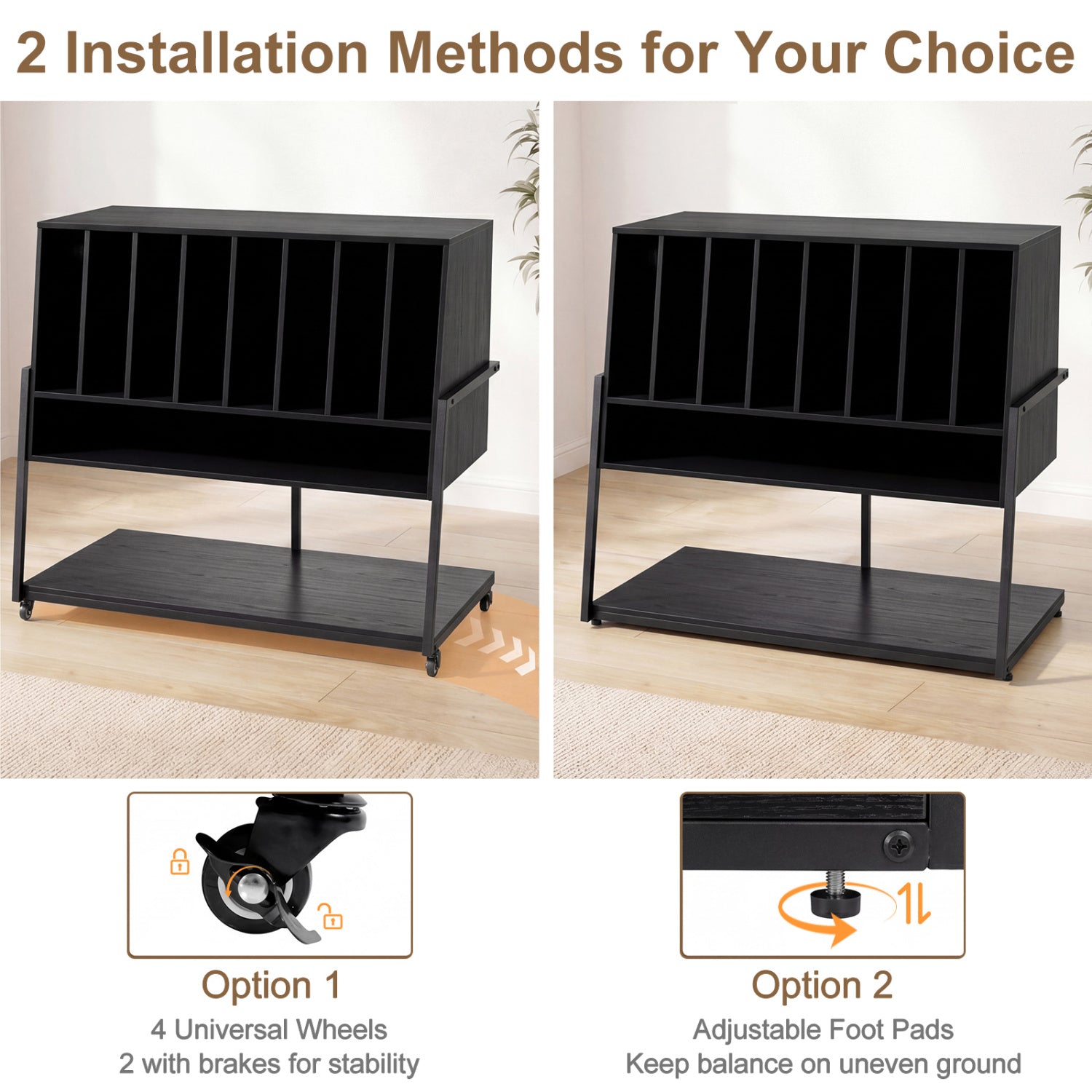 Turntable Stand With Vinyl Shelves, Charging Station, Black End & Side Tables at Gallery Canada