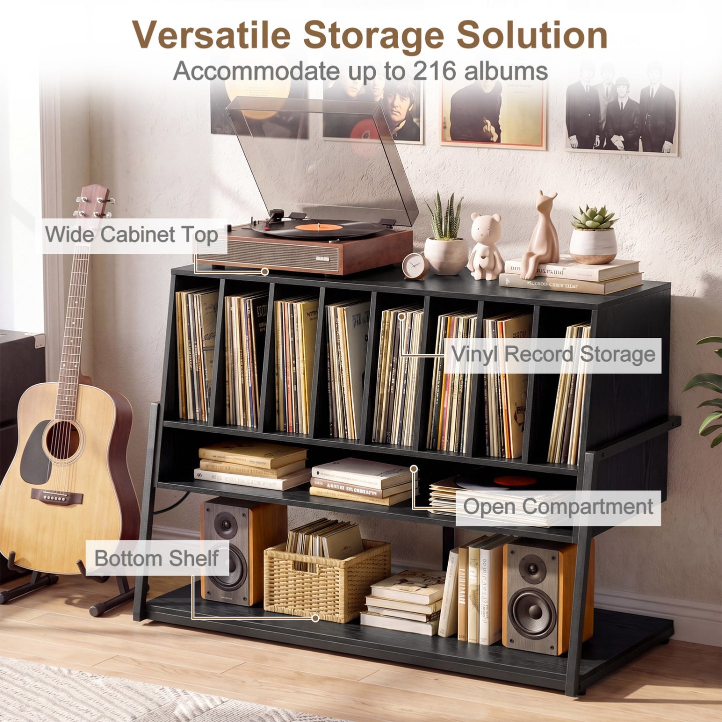 Turntable Stand With Vinyl Shelves, Charging Station, Black End & Side Tables at Gallery Canada