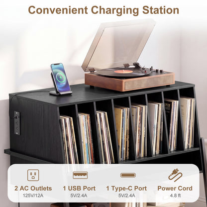 Turntable Stand With Vinyl Shelves, Charging Station, Black End & Side Tables at Gallery Canada