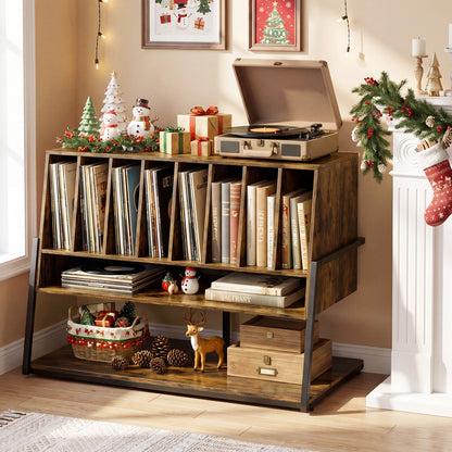 Turntable Stand with Charging Station, Vinyl Shelves, Rustic Brown End & Side Tables at Gallery Canada