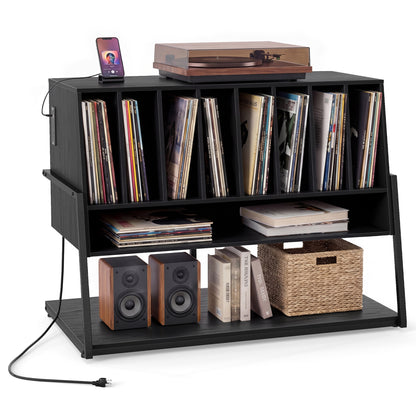 Turntable Stand With Vinyl Shelves, Charging Station, Black End & Side Tables at Gallery Canada