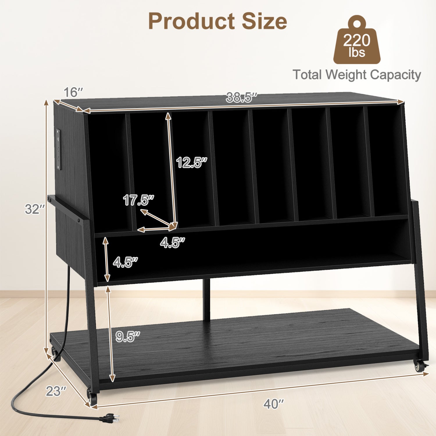 Turntable Stand With Vinyl Shelves, Charging Station, Black End & Side Tables at Gallery Canada
