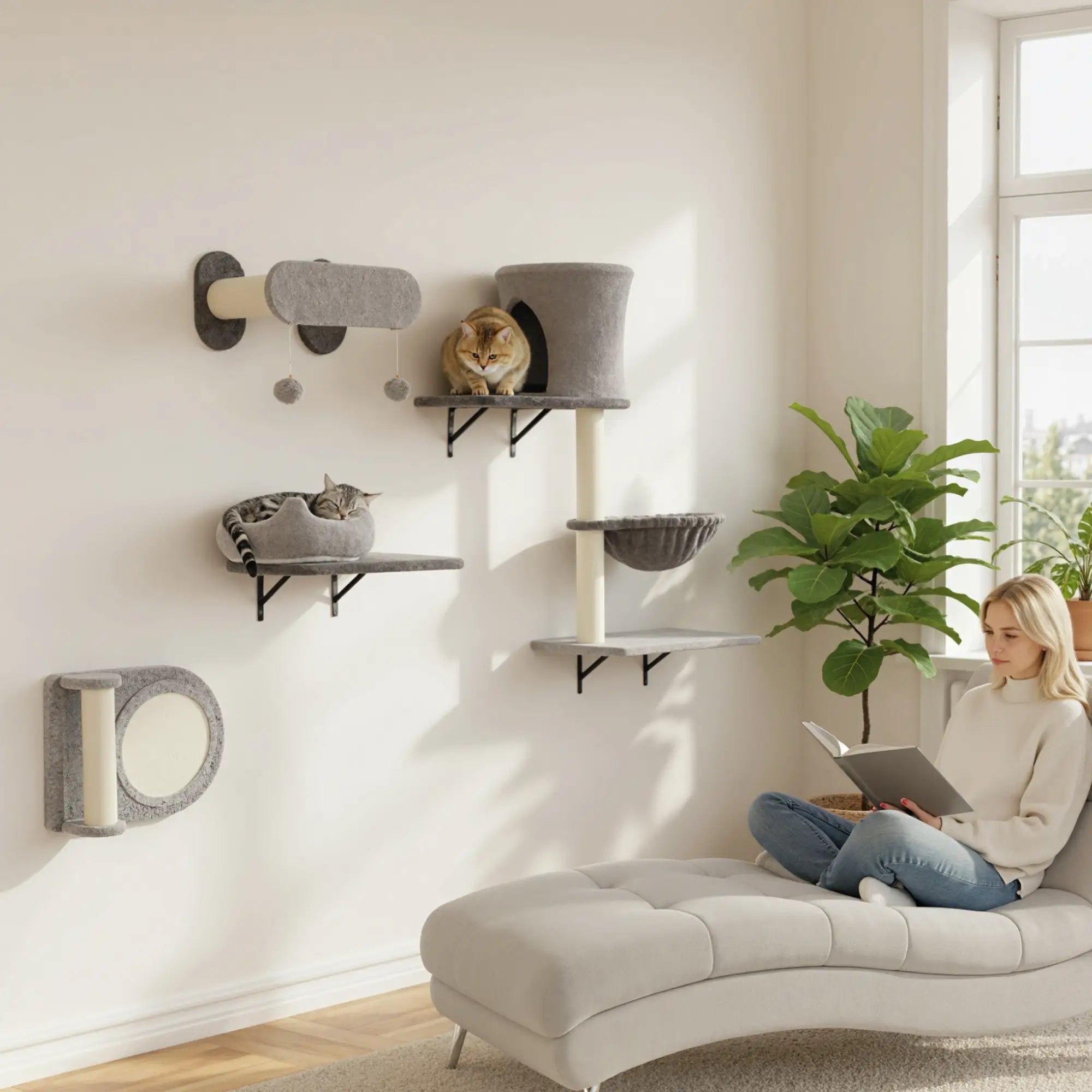 4Pcs Cat Wall Shelves with Scratching Post, Pad, Hammock, Bed Cat Climbing Wall at Gallery Canada