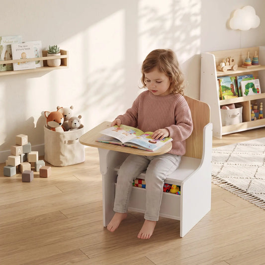 Kids Table And Chair Set With Storage Bin, Ages 3-5, White Kids Table Sets White, Natural wood at Gallery Canada