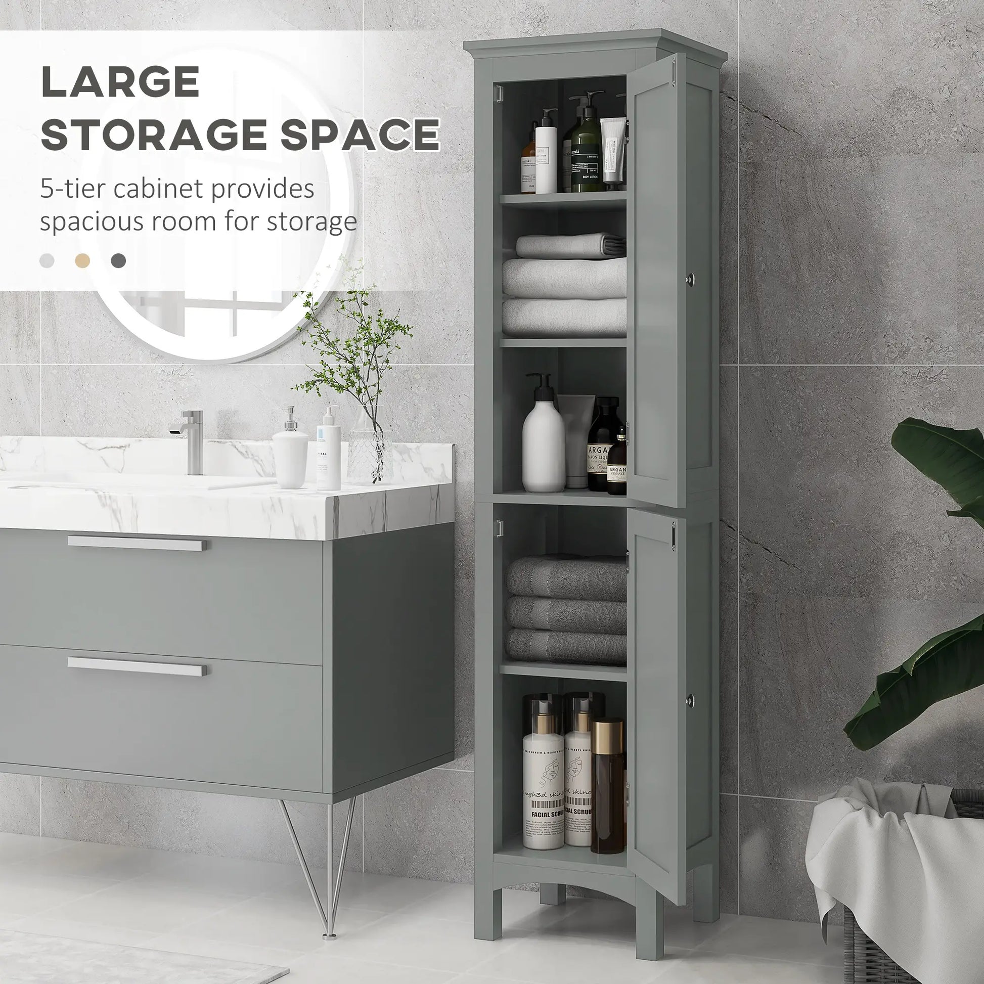 Tall Bathroom Cabinet, Freestanding Storage, Adjustable Shelves, 15" x 13" x 63", Grey Bathroom Cabinets at Gallery Canada
