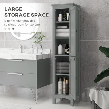 Tall Bathroom Cabinet, Freestanding Storage, Adjustable Shelves, 15" x 13" x 63", Grey Bathroom Cabinets at Gallery Canada
