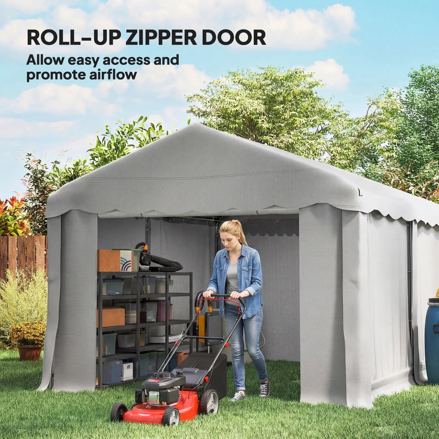 Portable Shed, 13' x 10', Roll-up Zipper Door, Removable Sidewalls, Light Grey Portable Shed at Gallery Canada