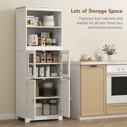 63" Small Buffet with Hutch, 4-Door Kitchen Pantry, Adjustable Shelf, White Kitchen Pantry Cabinets at Gallery Canada