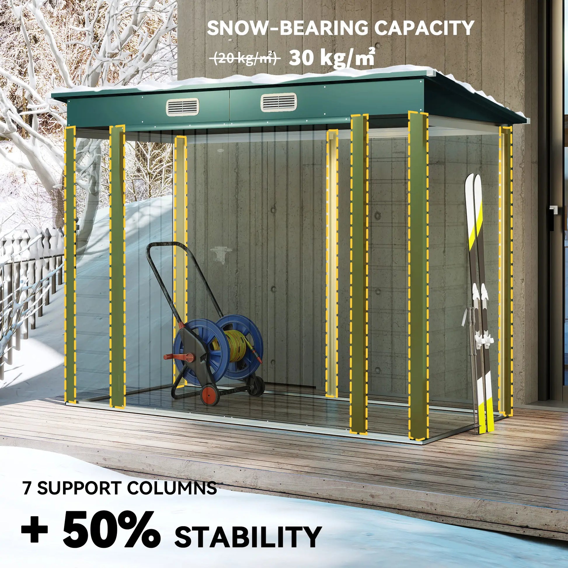 8 x 4FT Galvanized Metal Garden Shed, Double Doors, 2 Vents, Green Sheds at Gallery Canada