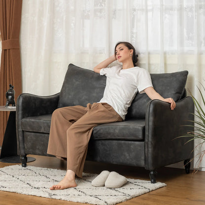 55" Loveseat Sofa, 2 Seater with Wood Legs, PU Leather, Grey 2-Seater Sofas at Gallery Canada