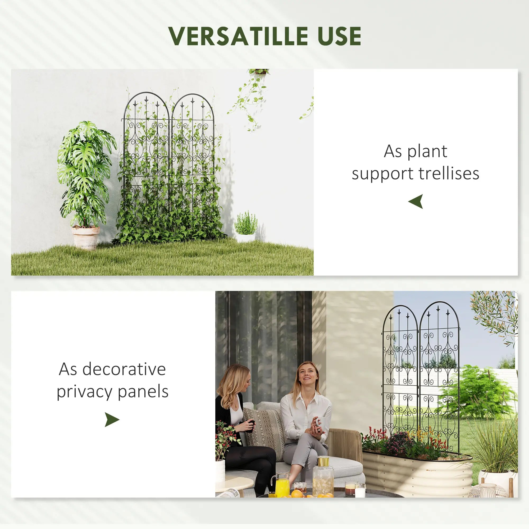 Metal Garden Trellis Set, Scrollwork Design, 150 x 50 cm, Black Plant Stands at Gallery Canada