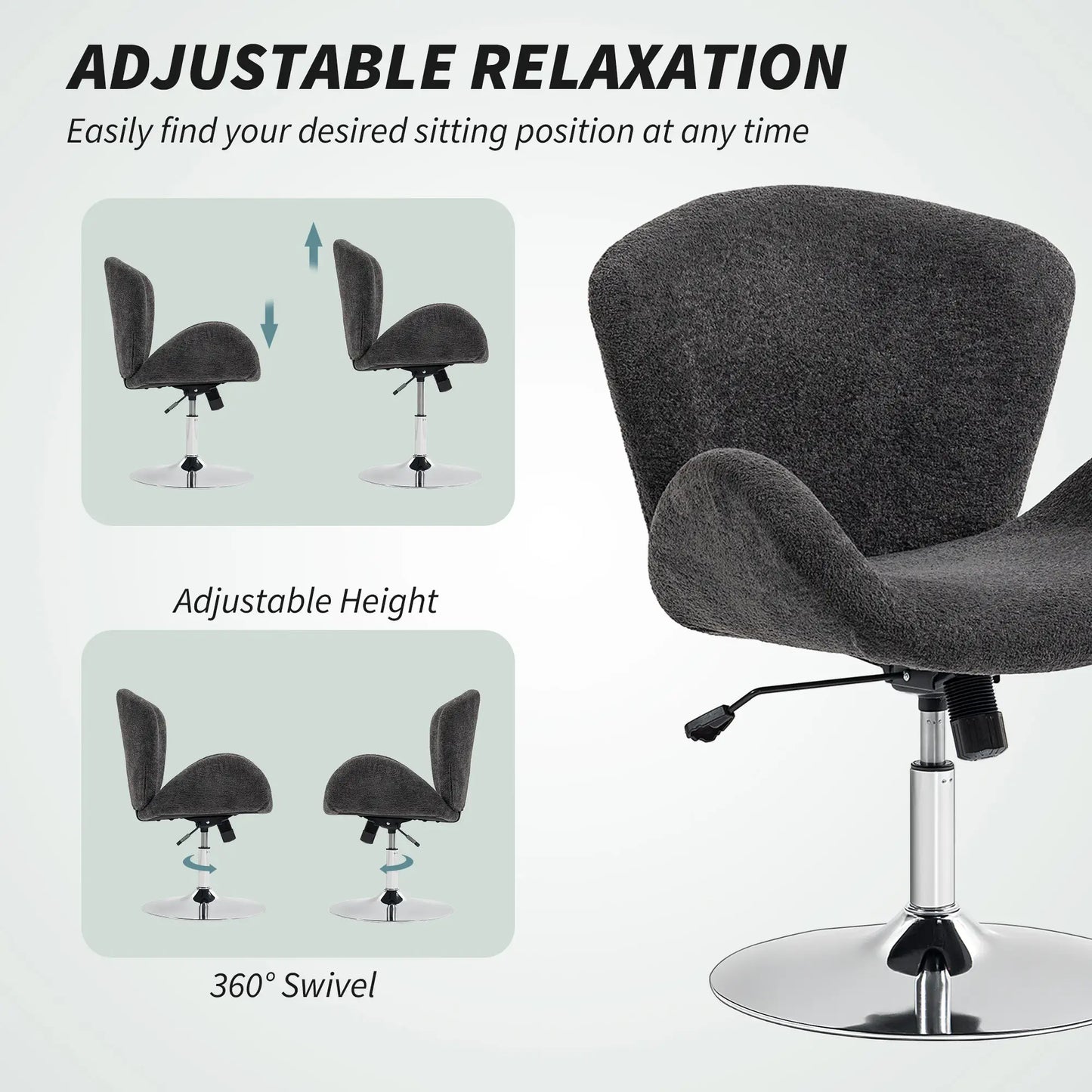 Velvet Swivel Office Chair, Wide Bucket Seat, Butterfly Back, Dark Grey Task Chairs at Gallery Canada