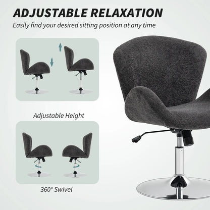 Velvet Swivel Office Chair, Wide Bucket Seat, Butterfly Back, Dark Grey Task Chairs at Gallery Canada