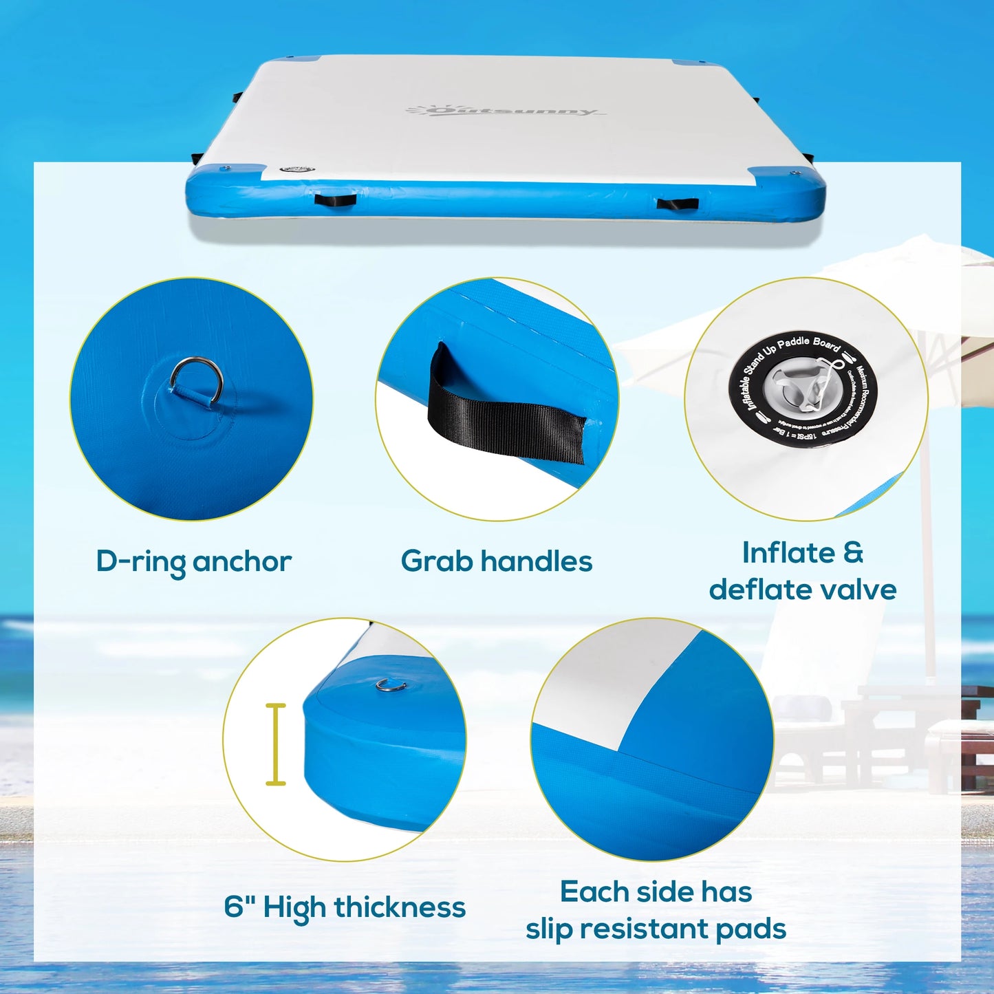 10' x 7' Inflatable Floating Dock, for Pool, Beach, Ocean, Blue Floating Water Mats at Gallery Canada