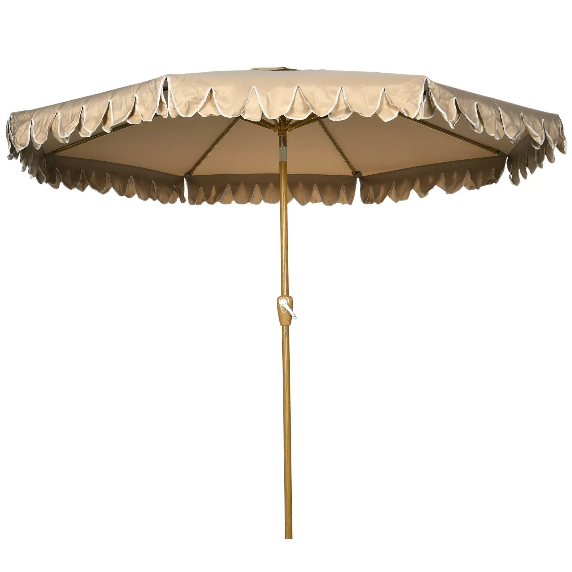 9 ft Outdoor Patio Umbrella, Push Button Tilt Crank, Khaki Patio Umbrellas Khaki, Natural Wood at Gallery Canada