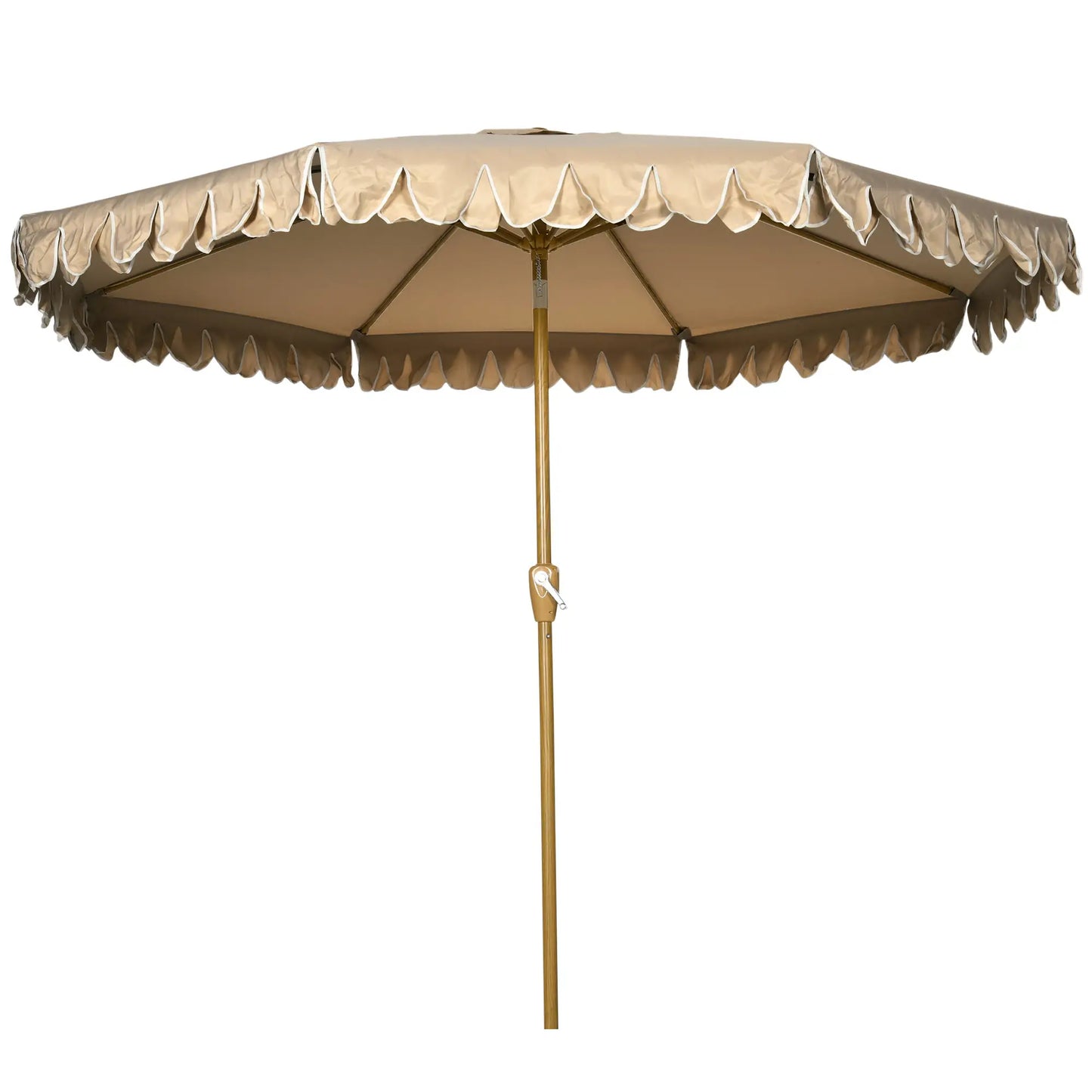 9 ft Outdoor Patio Umbrella, Push Button Tilt Crank, Khaki Patio Umbrellas Khaki, Natural Wood at Gallery Canada