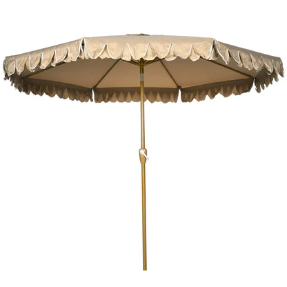 9 ft Outdoor Patio Umbrella, Push Button Tilt Crank, Khaki Patio Umbrellas Khaki, Natural Wood at Gallery Canada