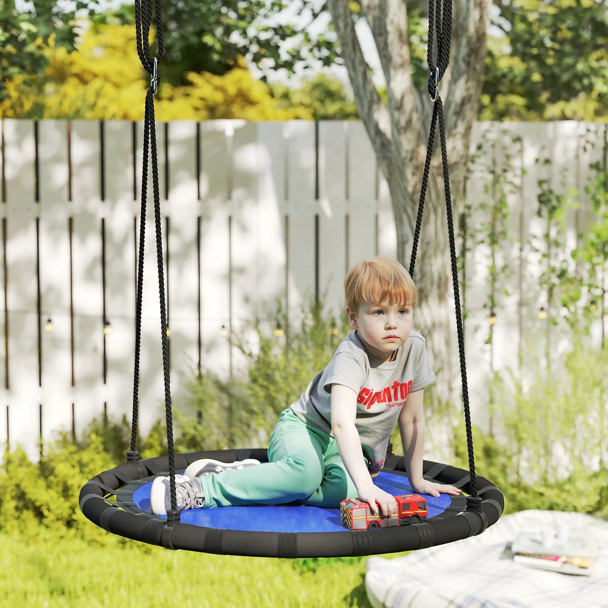39 Inch Saucer Tree Swing, Adjustable Ropes, Outdoor, Navy Blue Gym Sets & Swings at Gallery Canada