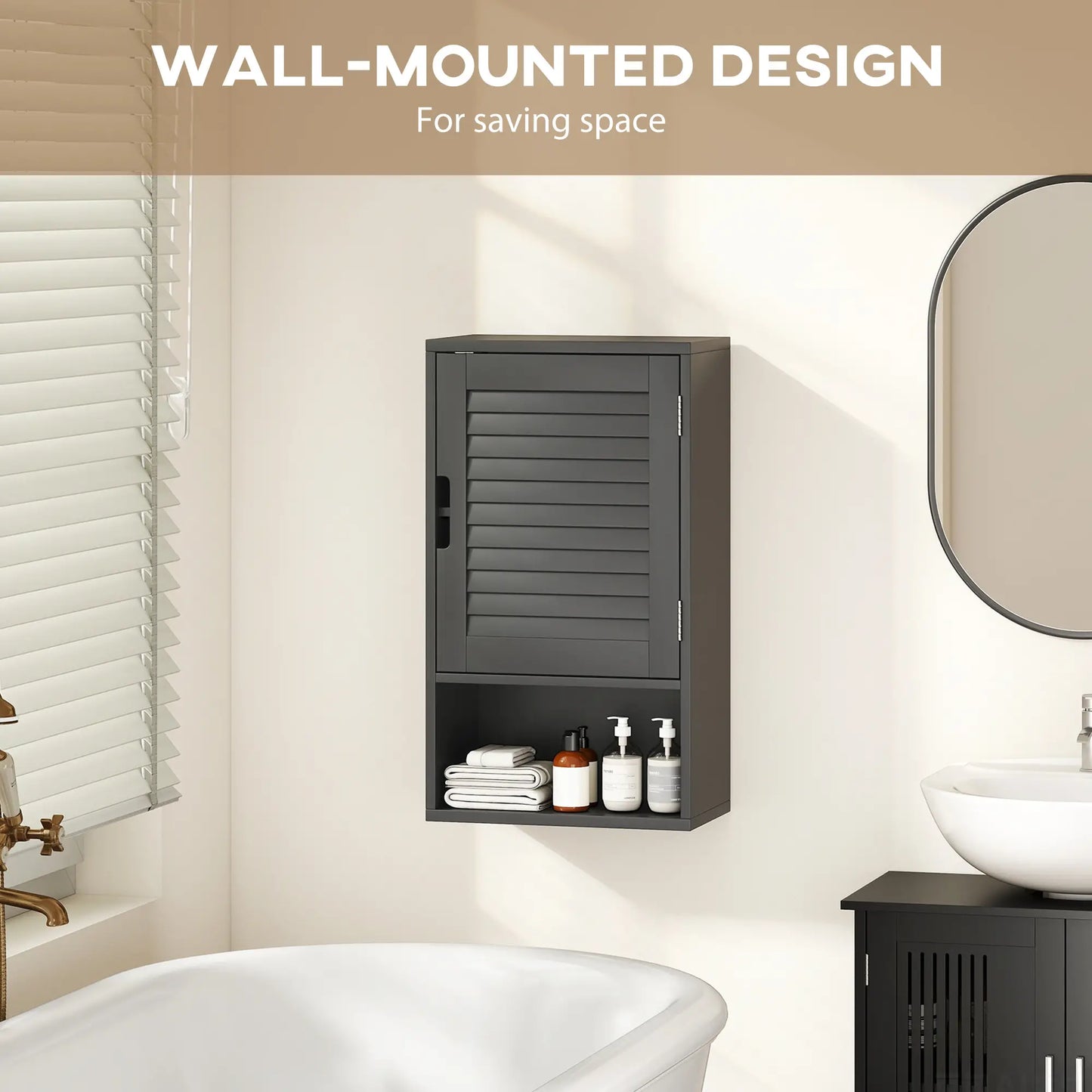 Wall Mounted Bathroom Cabinet, Adjustable Shelves, 40 x 20 x 60 cm, Black Wall Mounted Cabinets at Gallery Canada