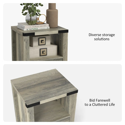 Farmhouse Side Table with Storage, Drawer, Open Shelf, Grey Side Tables at Gallery Canada