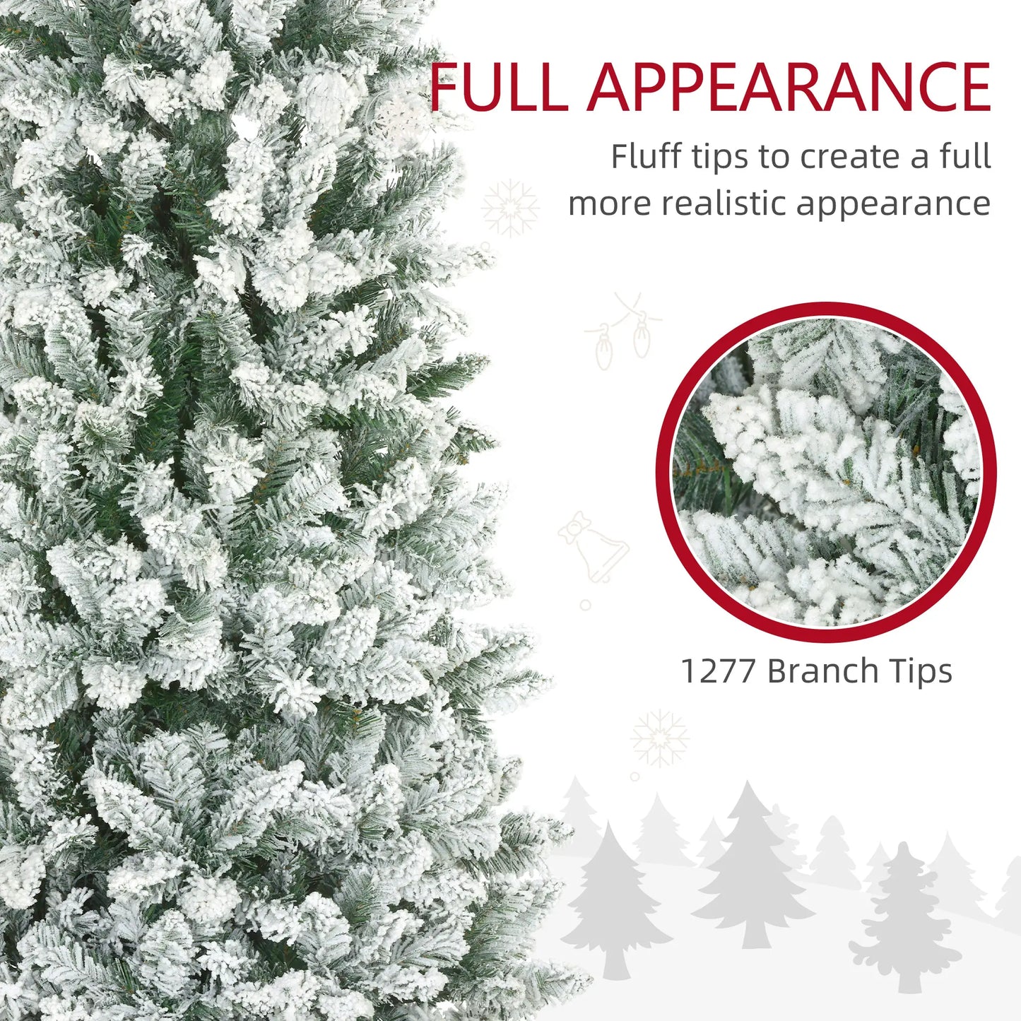 9ft Flocked Pencil Christmas Tree, 1277 Branch Tips, Metal Base Pencil Christmas Trees at Gallery Canada