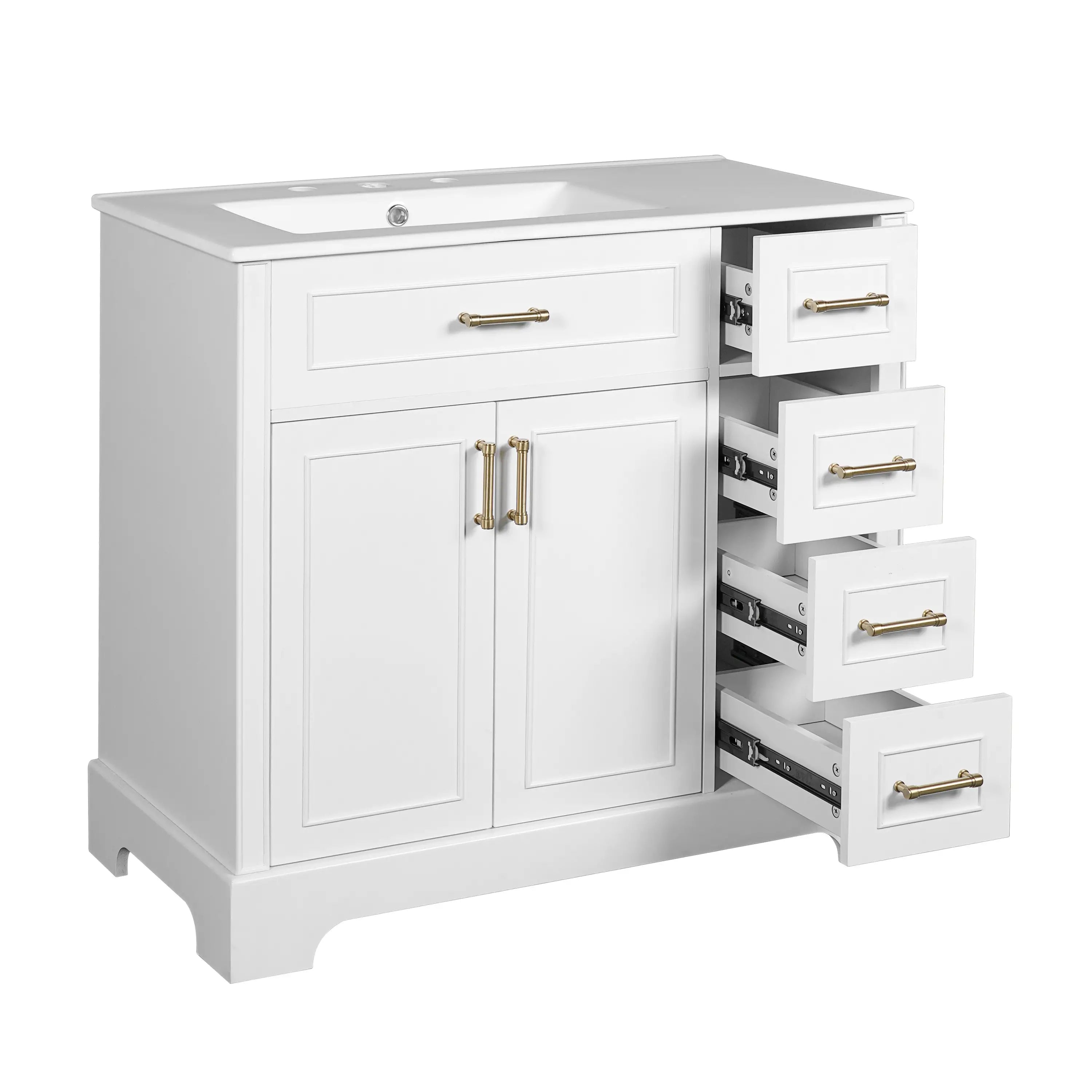 Bathroom Vanity, Ceramic Sink, Soft-Close Doors, 36