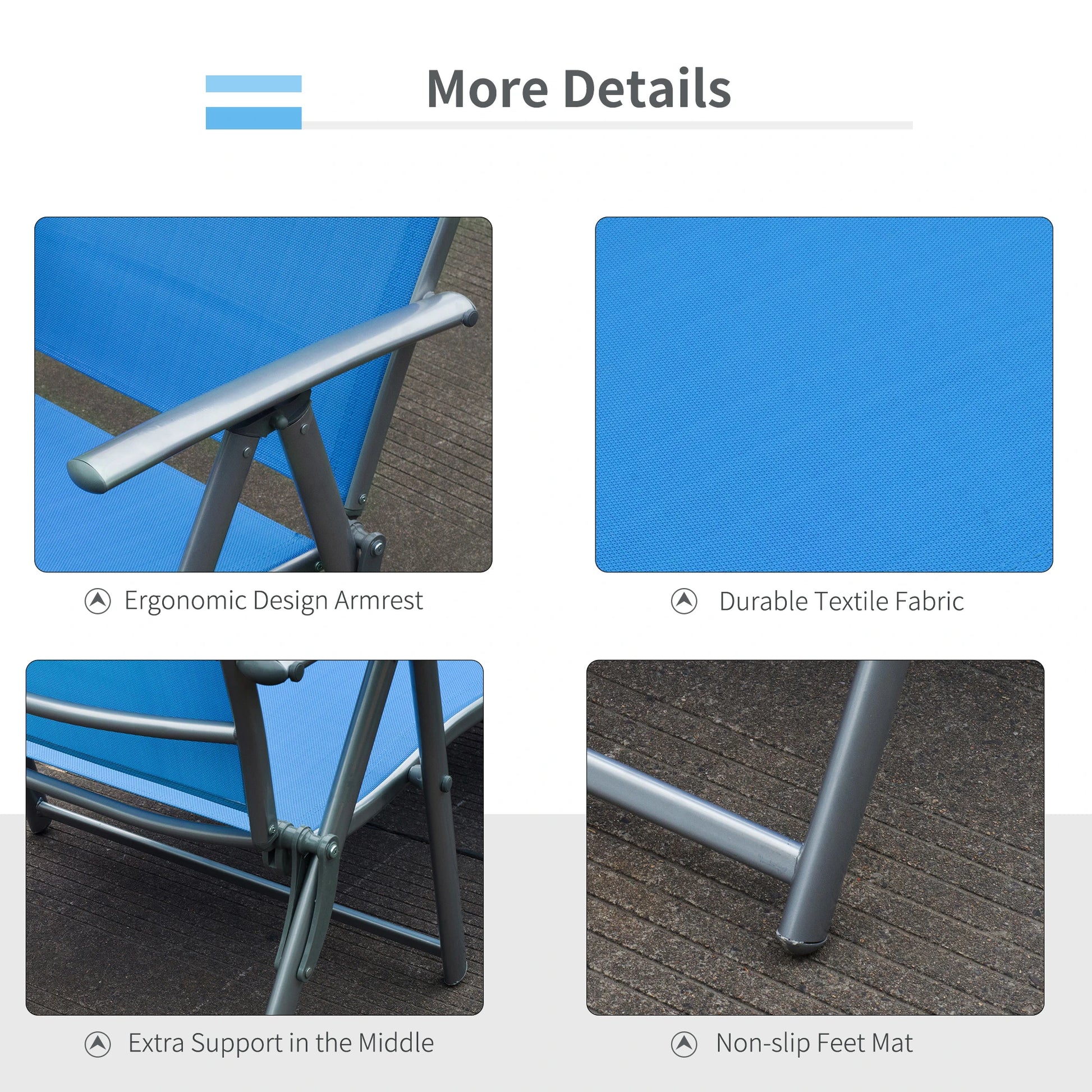 Heavy Duty Adjustable Folding Reclining Chair, Outdoor Sun Lounger, Blue Lounger Chairs at Gallery Canada