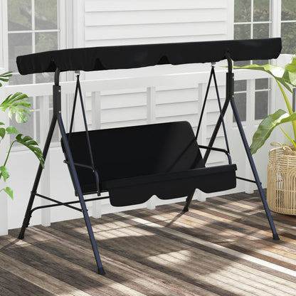 3-Seater Outdoor Porch Swing, Adjustable Canopy, Black Patio Swings with Stand at Gallery Canada