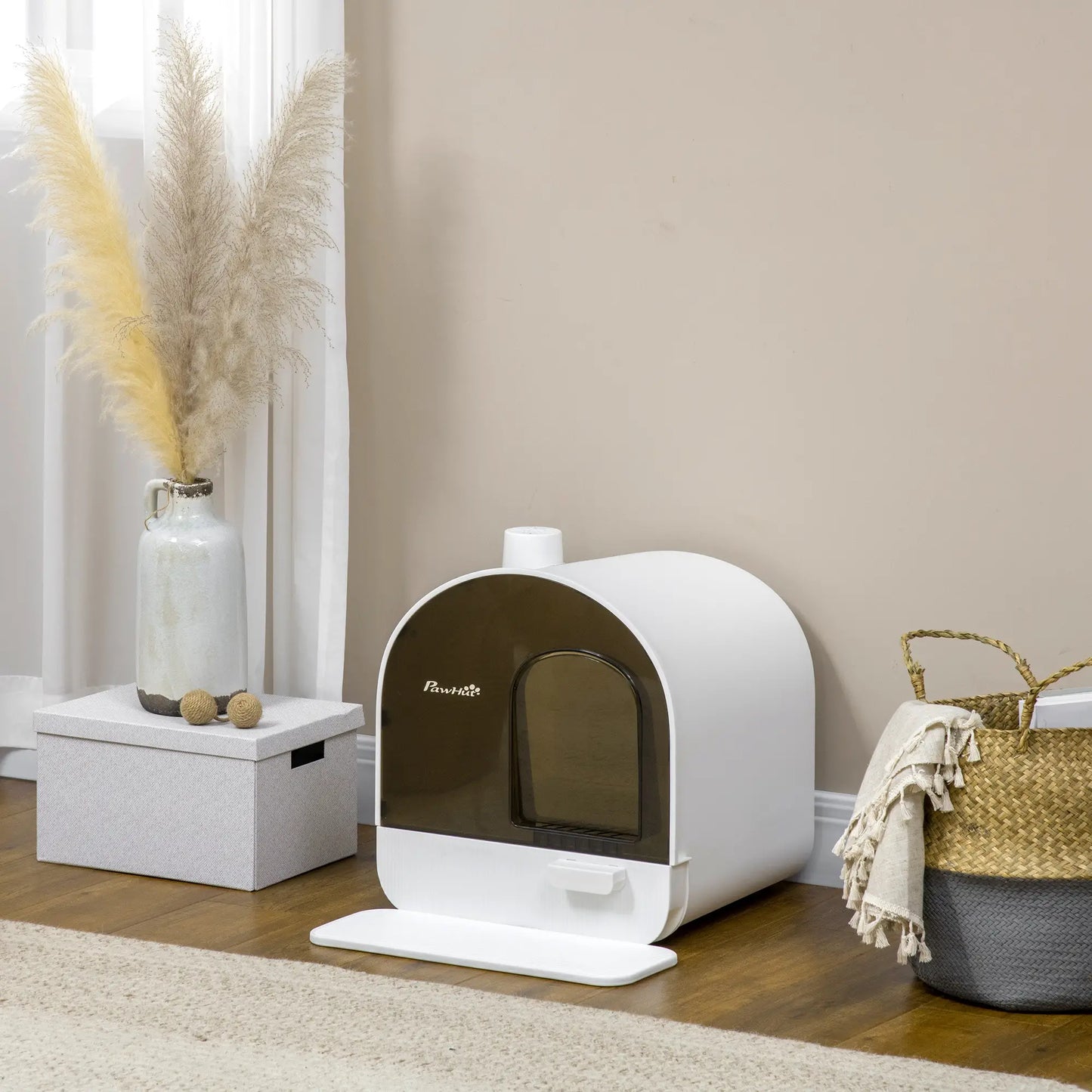 Cat Litter Box with Lid, Removable Tray, Scoop, Filter, White Cat Litter Box Enclosures at Gallery Canada