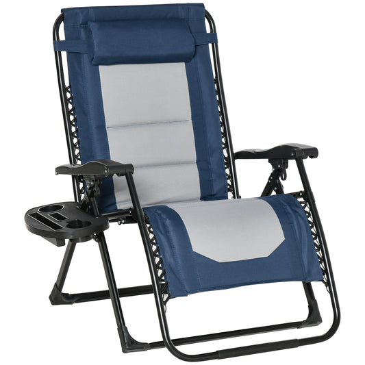 Zero Gravity Lounger Chair, Padded Folding Reclining Patio Chair with Cup Holder, Detachable Headrest, Extra Wide Seat, 400 LBS Weight Capacity for Poolside, Camping, Blue and Grey - Gallery Canada