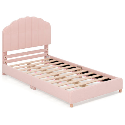 Cadre de lit jumeau, Tête de lit réglable en hauteur, Lattes en bois, Rose