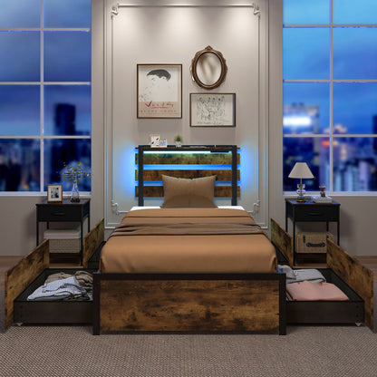 Twin Bed Frame With 4 Storage Drawers, Rustic Brown Beds & Bed Frames at Gallery Canada