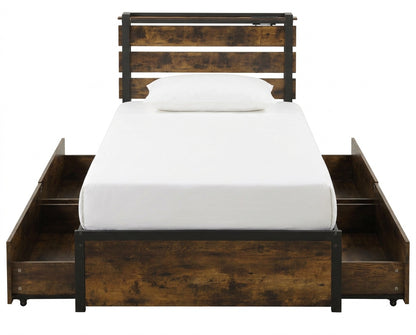 Twin Bed Frame With 4 Storage Drawers, Rustic Brown Beds & Bed Frames Rustic Brown at Gallery Canada