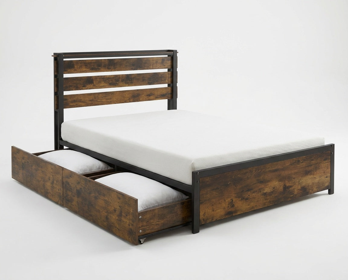 Twin Bed Frame With 4 Storage Drawers, Rustic Brown Beds & Bed Frames at Gallery Canada
