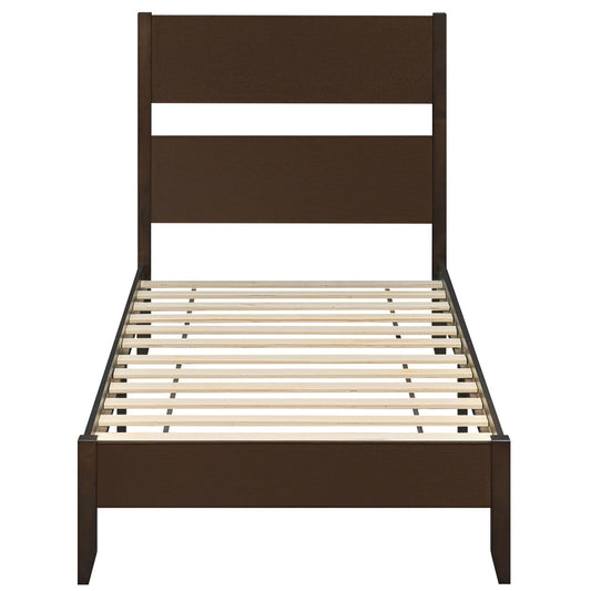 Twin Bed Frame with Headboard, Solid Wood Legs, 12 Slats, Warm Brown Beds & Bed Frames Brown at Gallery Canada