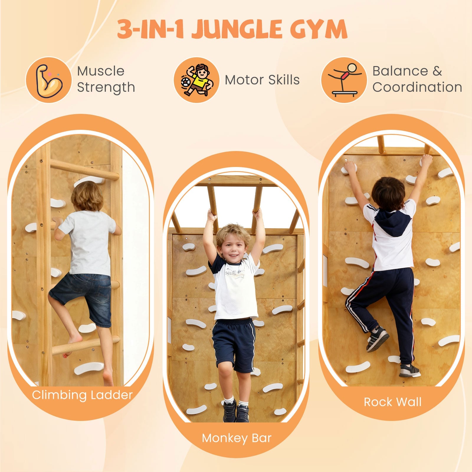 Twin Bunk Bed With Jungle Gym, Wooden Loft Bed, Climbing Ladder, Natural Bunk Bed Frame at Gallery Canada