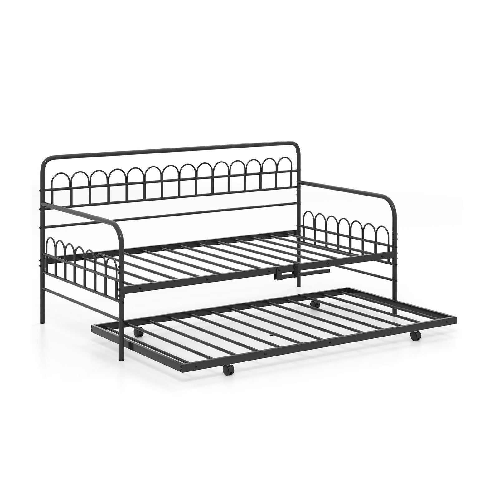 Twin Daybed with Curved Backrest and Armrests, Black Trundle Bed Frame at Gallery Canada