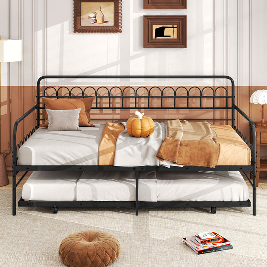 Twin Daybed with Curved Backrest and Armrests, Black Trundle Bed Frame Black at Gallery Canada