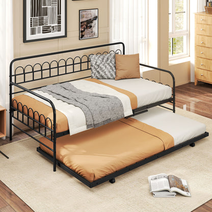 Twin Daybed with Curved Backrest and Armrests, Black Trundle Bed Frame at Gallery Canada
