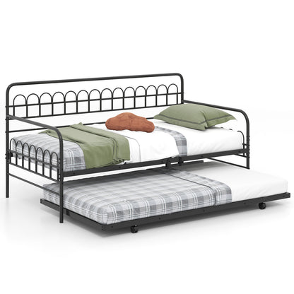 Twin Daybed with Curved Backrest and Armrests, Black Trundle Bed Frame at Gallery Canada