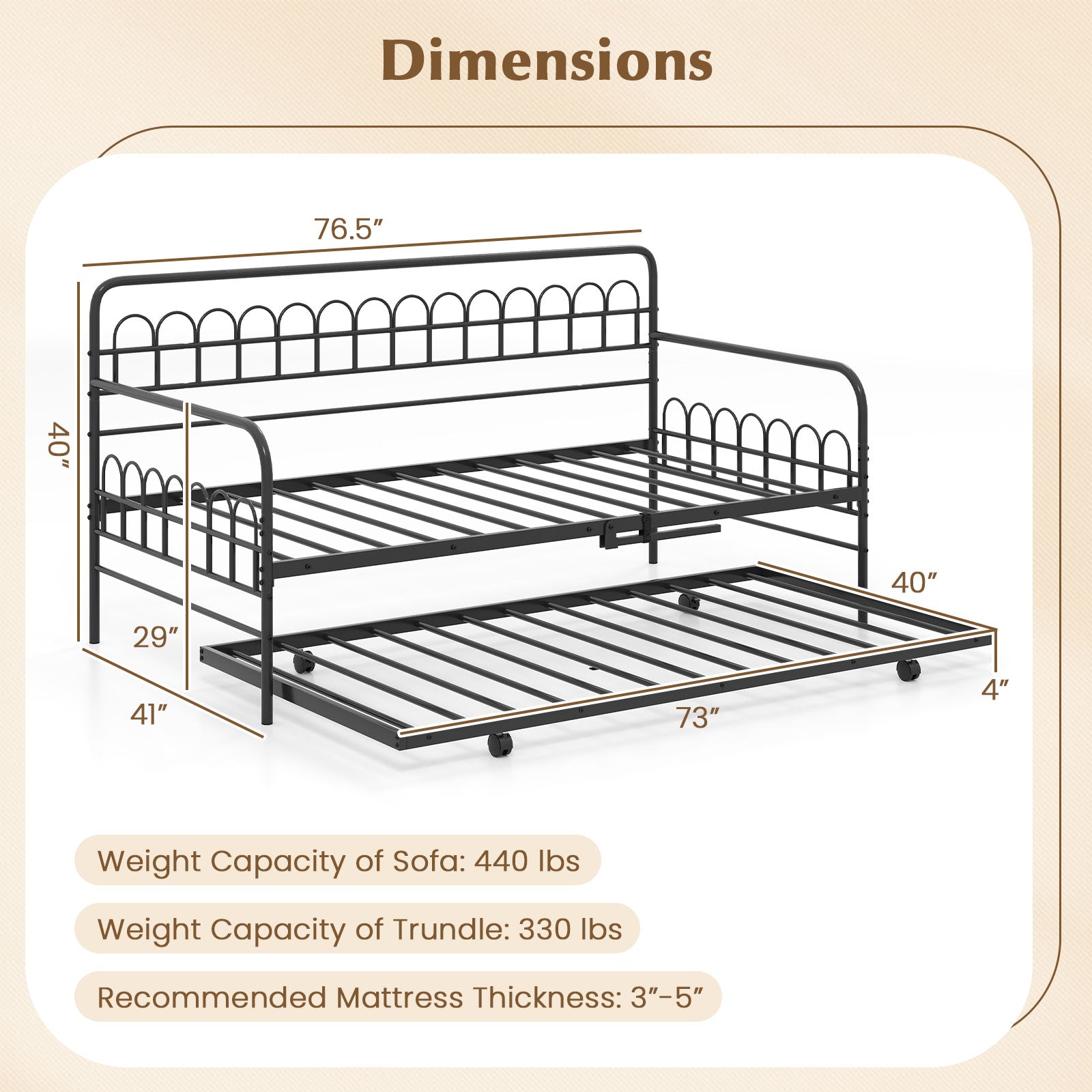 Twin Daybed with Curved Backrest and Armrests, Black Trundle Bed Frame at Gallery Canada