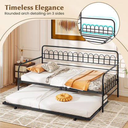 Twin Daybed with Curved Backrest and Armrests, Black Trundle Bed Frame at Gallery Canada