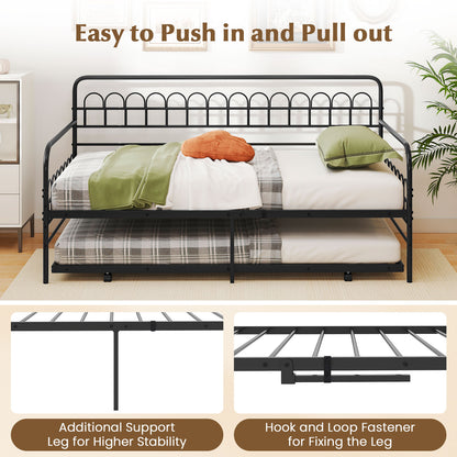 Twin Daybed with Curved Backrest and Armrests, Black Trundle Bed Frame at Gallery Canada