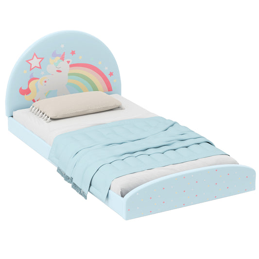 Twin Floor Bed Frame, Upholstered Kids Bed, Twin Size, Blue Toddler Beds Blue at Gallery Canada
