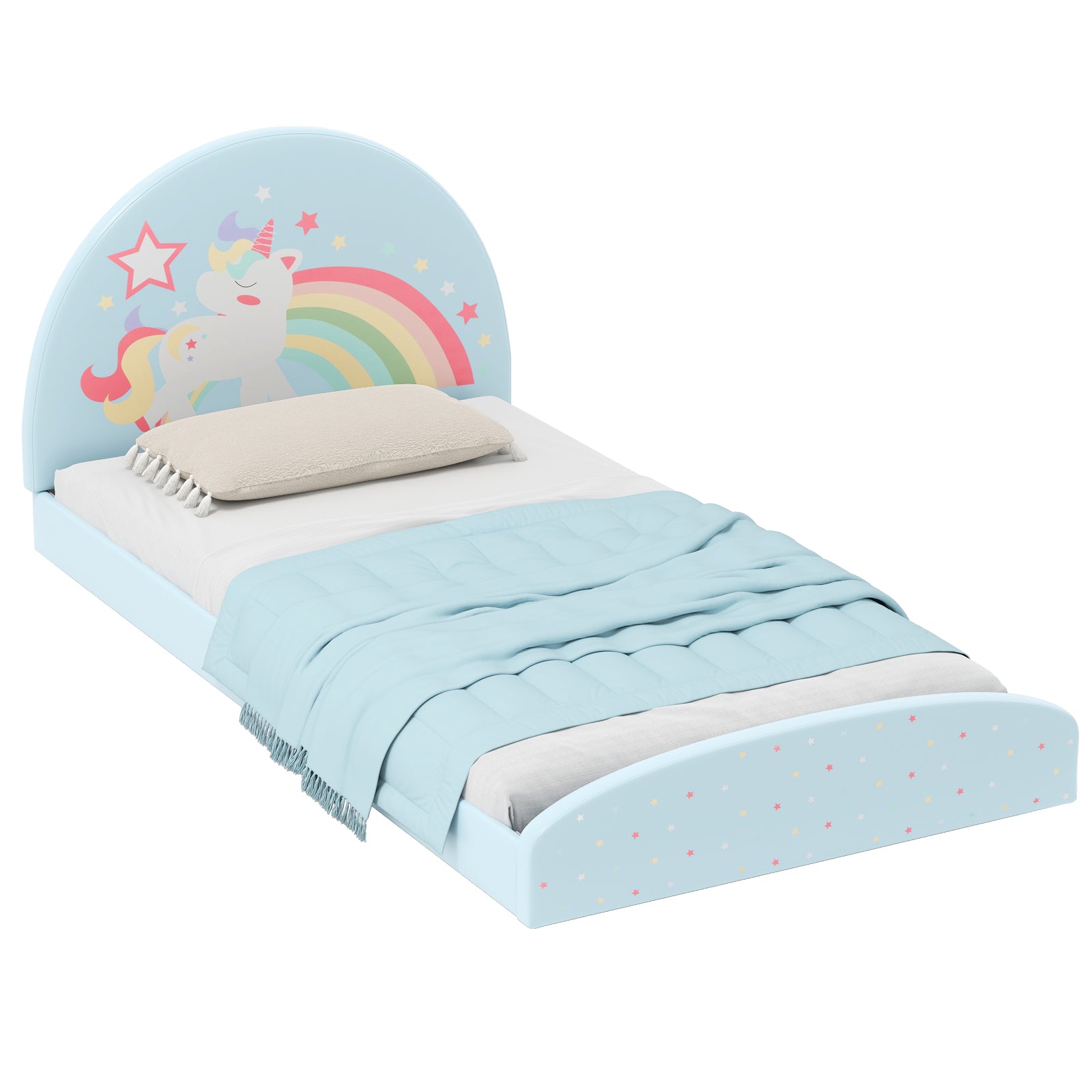 Twin Floor Bed Frame, Upholstered Kids Bed, Twin Size, Blue Toddler Beds at Gallery Canada