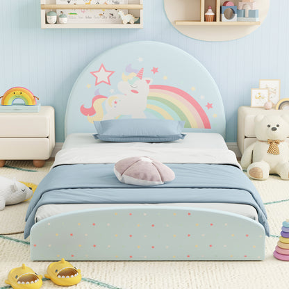 Twin Floor Bed Frame Upholstered Twin Size Kids Floor Bed with 210D Oxford Cloth Floor Mat, Blue Toddler Beds at Gallery Canada