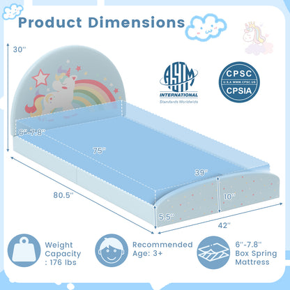 Twin Floor Bed Frame Upholstered Twin Size Kids Floor Bed with 210D Oxford Cloth Floor Mat, Blue Toddler Beds at Gallery Canada