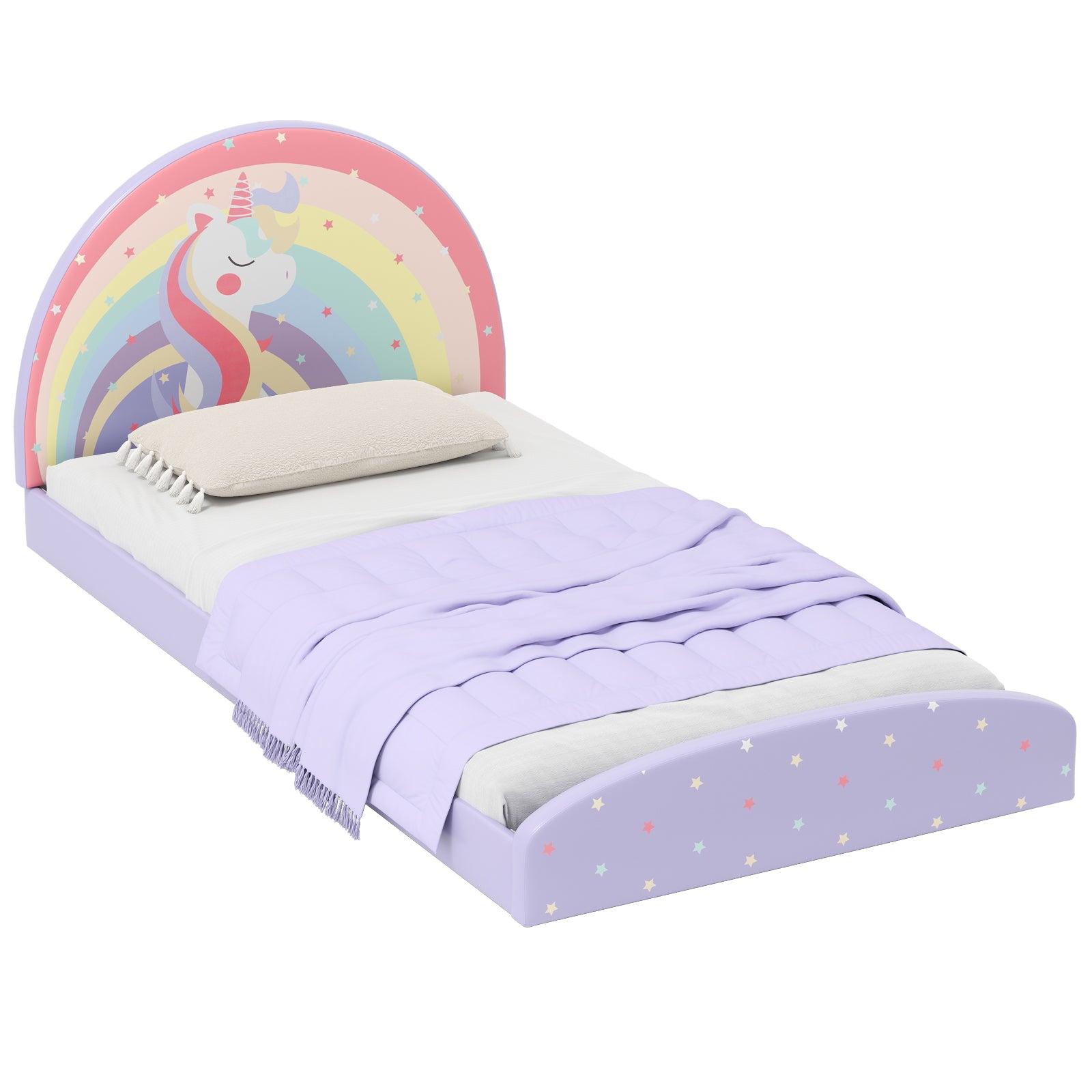 Twin Floor Bed Frame Upholstered Twin Size Kids Floor Bed with 210D Oxford Cloth Floor Mat, Purple Toddler Beds at Gallery Canada